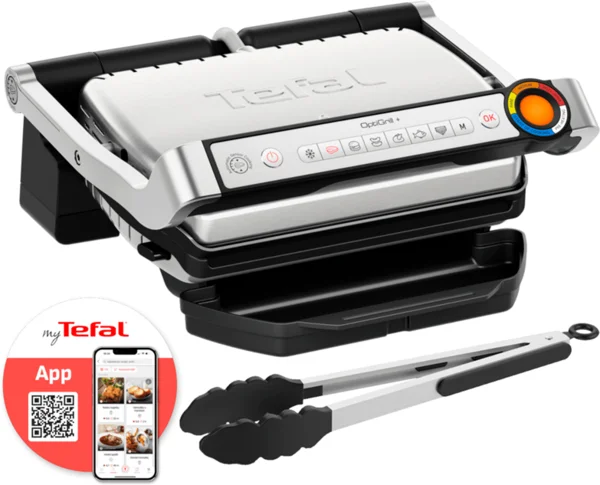 Elektromos grill Tefal OptiGrill+ fogóval GC718D10 Rozsdamentes/Fekete