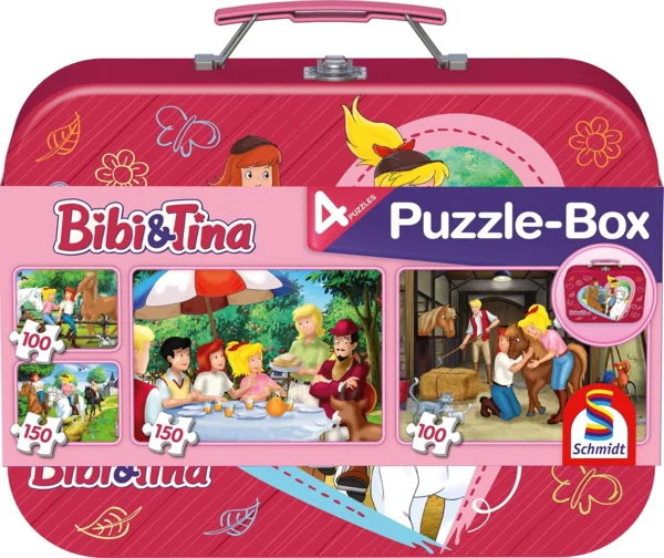 Schmidt Games Bibi és Tina fémkofferes puzzle, 4 db-os készlet