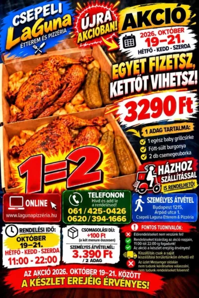 2 csirkés menü egy áráért okt. 25-ig
