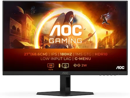 AOC 27G4XE Gaming monitor, 27", IPS, FHD, 180 Hz, 1 ms, 0,5 ms, HDR10, FlickerFree, 2W x 2 hangszóró, HDMI, DisplayPort, fekete